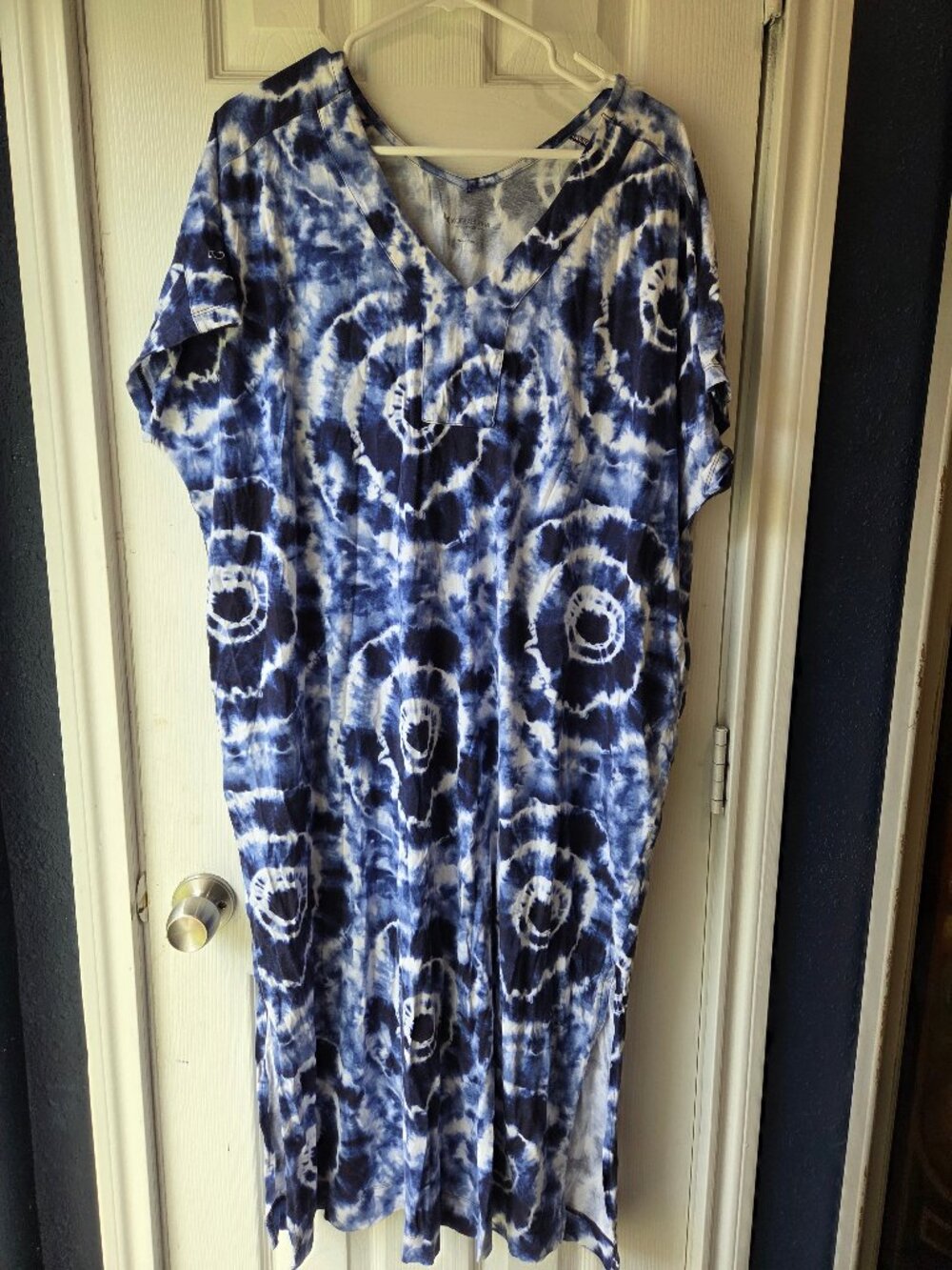 Koolaburra by UGG Cotton Rayon V-Neck Caftan Blue Tie Dye Lounge Dress Medium